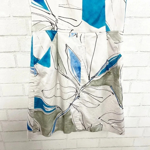 Milly Blue & White Abstract Floral Sleeveless Dress with Pockets Women's Size 4 - Picture 3 of 9